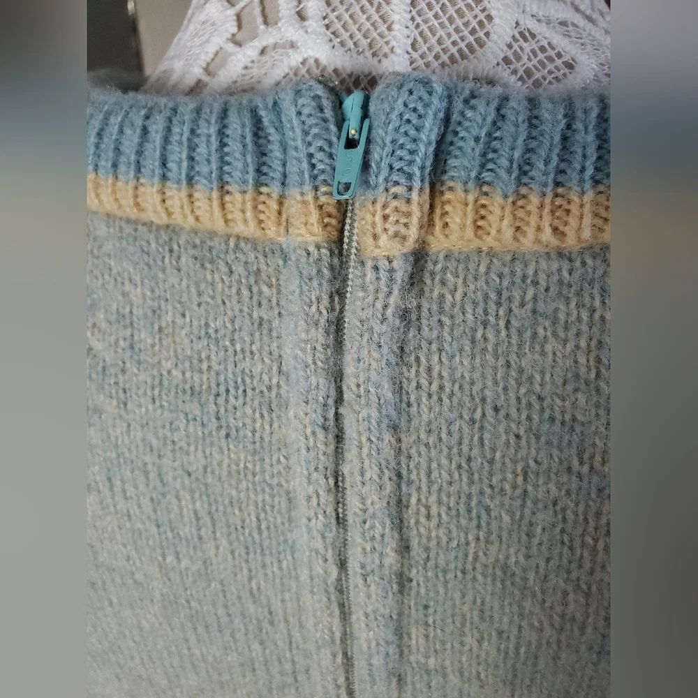 Vintage 70s Sears Shetland Wool Blue Ivory Sweater Dress Knit S / M - Picture 10 of 16